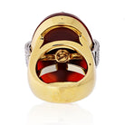 David Webb Platinum & 18K Yellow Gold Oval Cut Carnelian, Diamond Ring - The Back Vault