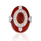 David Webb Platinum & 18K Yellow Gold Oval Cut Carnelian, Diamond Ring - The Back Vault