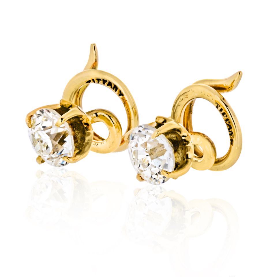 Tiffany & Co. 18K Yellow Gold 2.00 carat Round Cut Diamond Vintage Cuff Links - The Back Vault