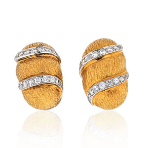 David Webb Platinum & 18K Yellow Gold Diamond Bombe Clip Earrings