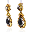 David Webb Platinum & 18K Yellow Gold Onyx And Diamond Teardrop Dangle Drop Earrings - The Back Vault