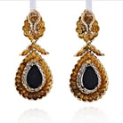 David Webb Platinum & 18K Yellow Gold Onyx And Diamond Teardrop Dangle Drop Earrings - The Back Vault