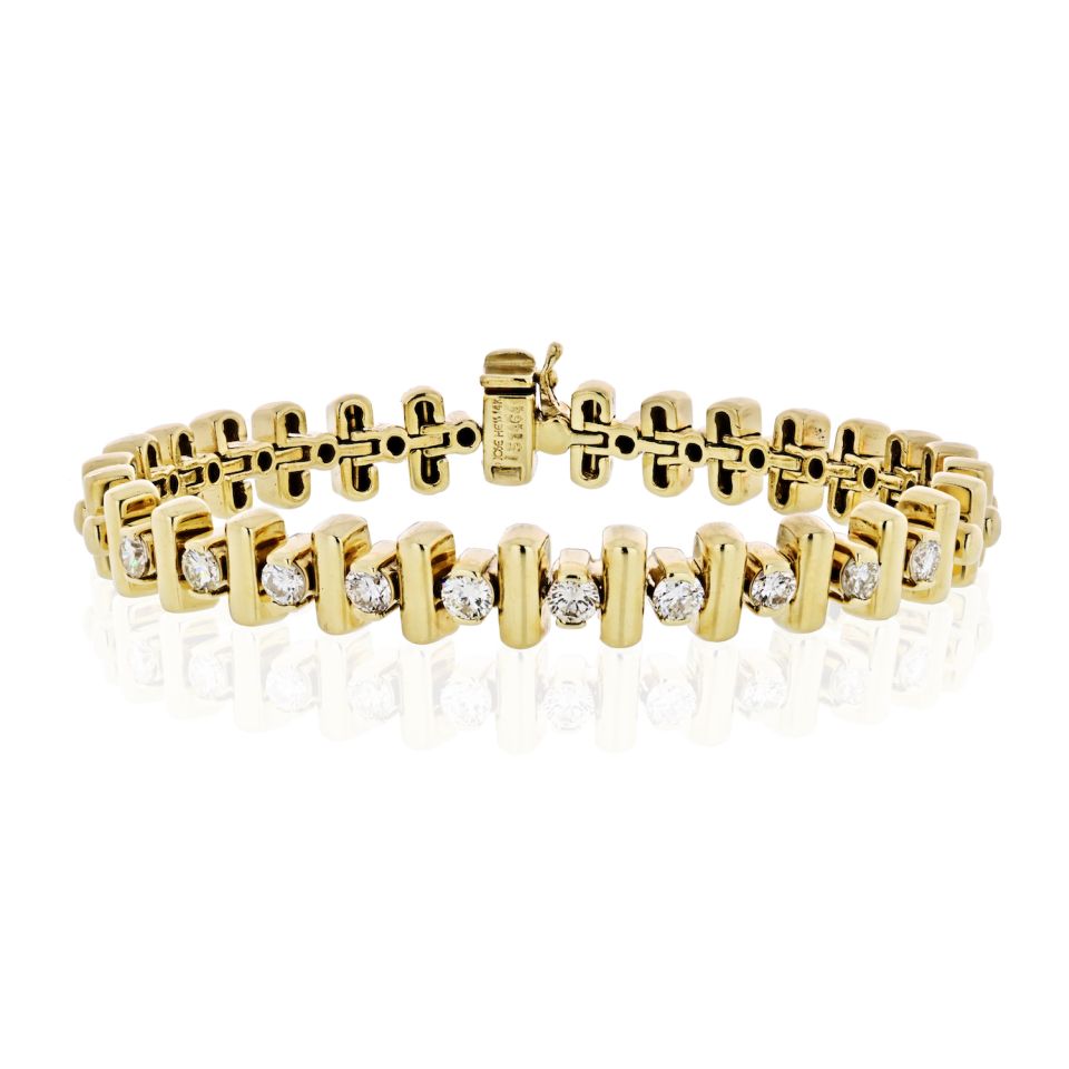 Jose Hess 14K Yellow Gold 1.50 carat Round Diamond Bar Set Bracelet - The Back Vault