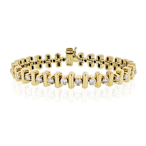 Jose Hess 14K Yellow Gold 1.50 carat Round Diamond Bar Set Bracelet