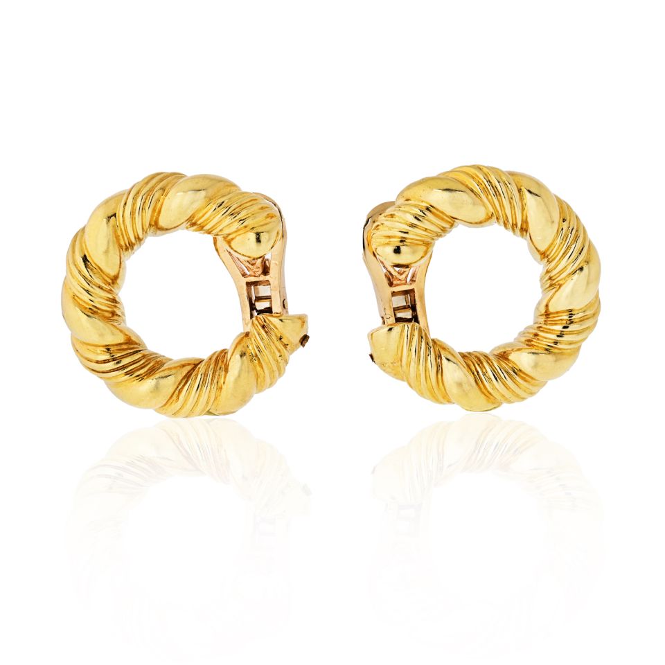 Van Cleef & Arpels 1970's 18K Yellow Gold Twisted Hoop Earrings - The Back Vault