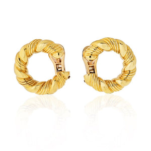 Van Cleef & Arpels 1970's 18K Yellow Gold Twisted Hoop Earrings