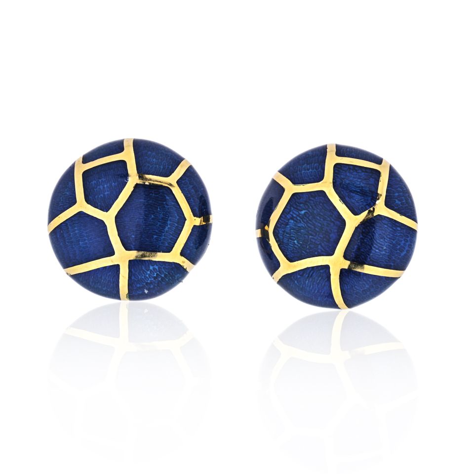 Angela Cummings 18K Yellow Gold Blue enamel Earrings - The Back Vault