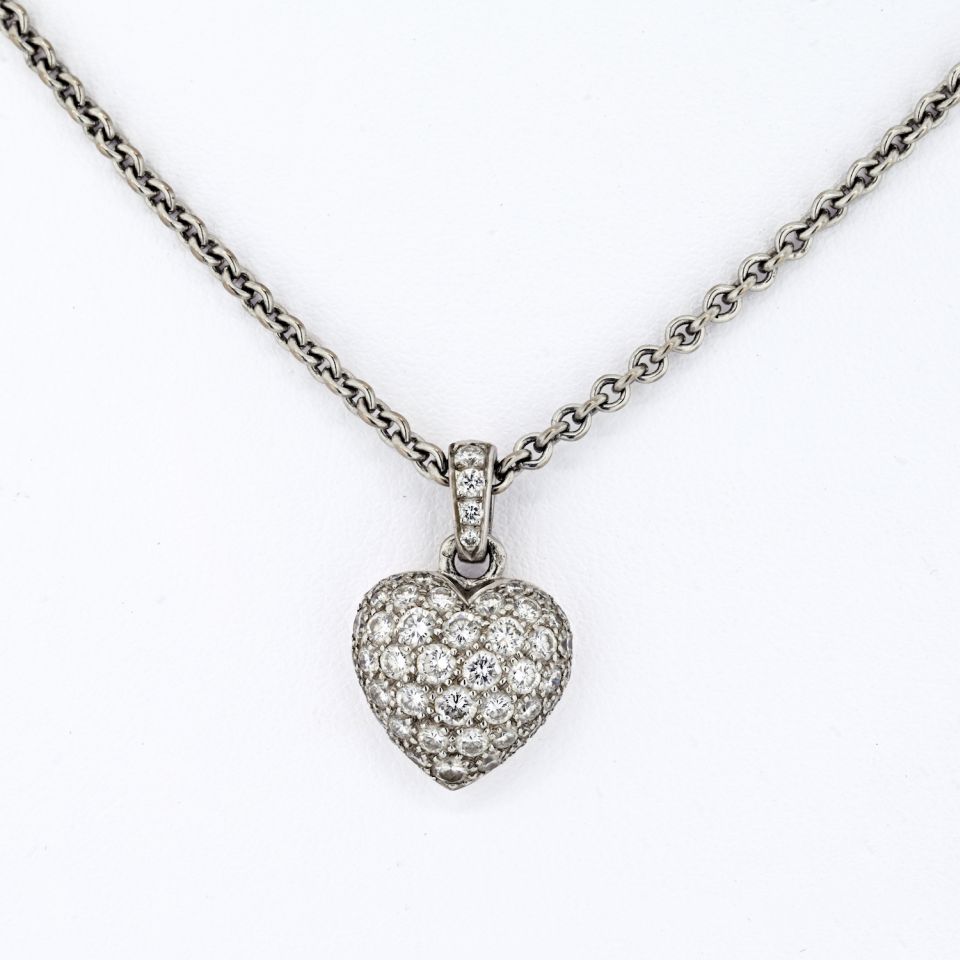 Cartier 18K White Gold Pave Diamond Heart On A Chain Pendant - The Back Vault