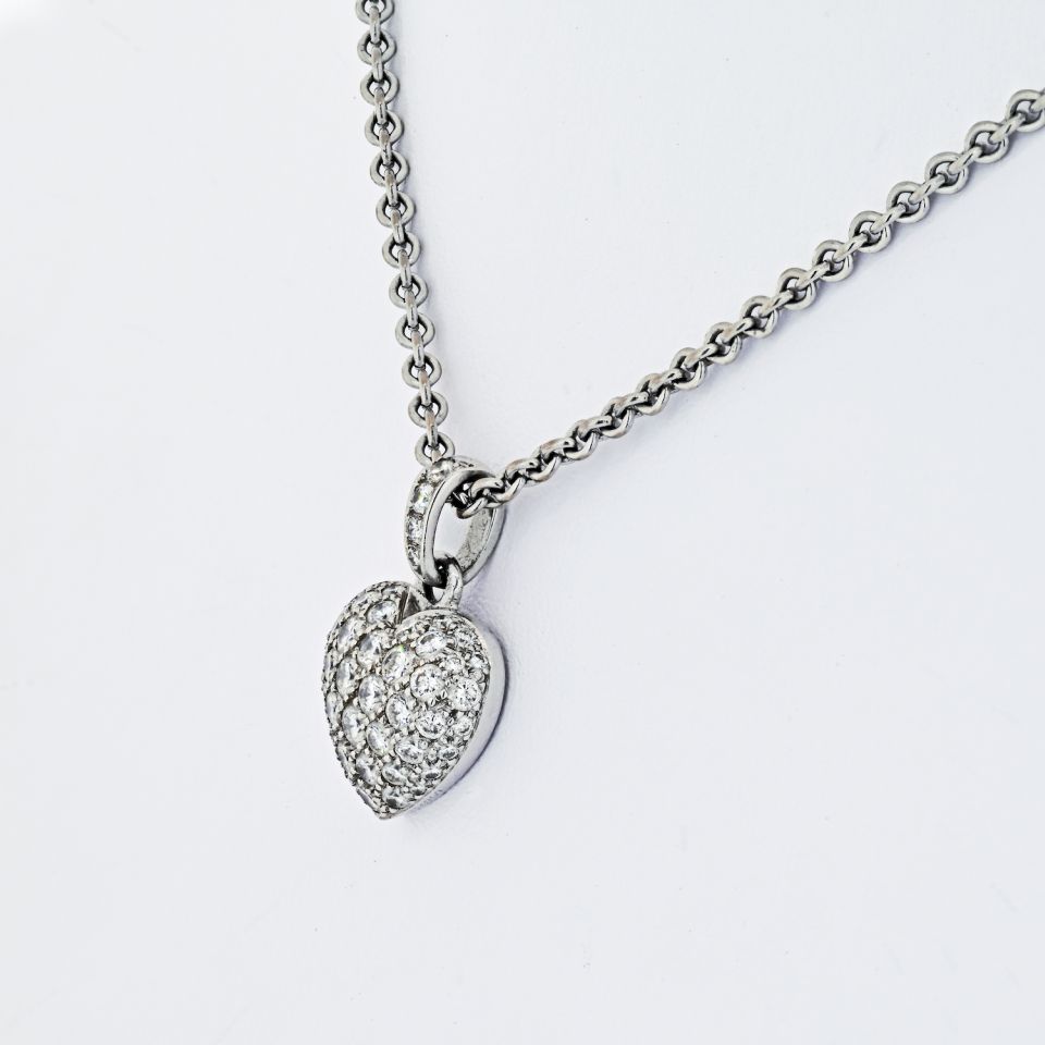 Cartier 18K White Gold Pave Diamond Heart On A Chain Pendant - The Back Vault