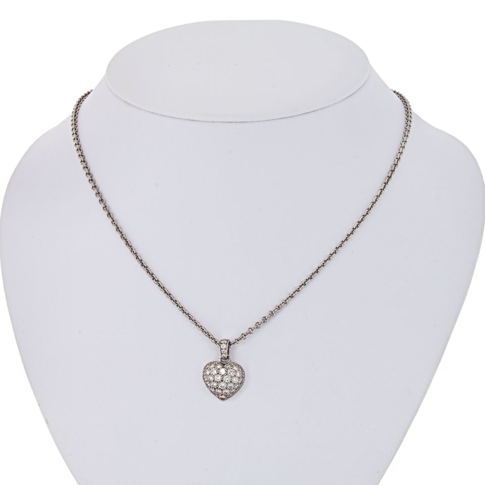 Cartier 18K White Gold Pave Diamond Heart On A Chain Pendant - The Back Vault