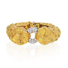 David Webb Platinum & 18K Yellow Gold Textured Scrolls, And Diamond Bracelet - The Back Vault