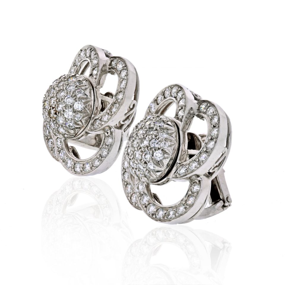 18K White Gold 6 carat Diamond Clip Earrings - The Back Vault Jewelry