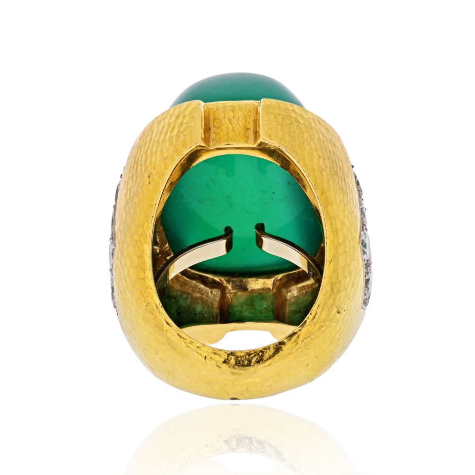 David Webb Green Cabochon Onyx, Diamond Ring - The Back Vault