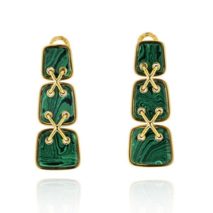 David Webb Green Malachite Cross Stitch Drop Earrings