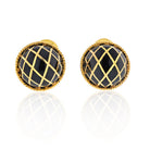 David Webb 18K Yellow Gold Round Clip Black Enamel Vintage Earrings - The Back Vault