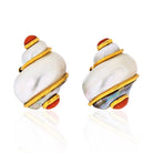 Seaman Schepps 18K Yellow Gold Turbo Shell And Coral Earrings - The Back Vault