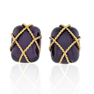 Seaman Schepps 18K Yellow Gold Amethyst Cage Earrings