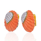 David Webb 1970's Platinum & 18K Yellow Gold Coral and Diamond Earrings - The Back Vault