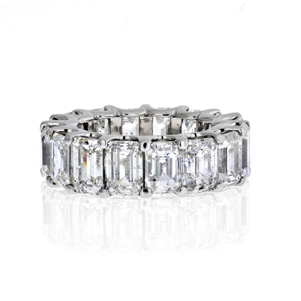 Platinum 16 carat Emerald Cut Diamond U-Prong Eternity Band - The Back Vault