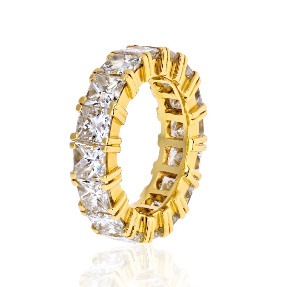 18K Yellow Gold 8.00 carat Princess Cut Diamond Eternity Band - The Back Vault