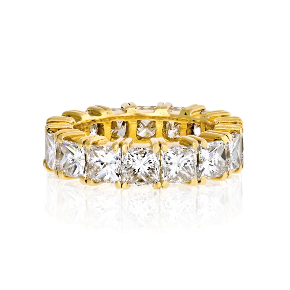 18K Yellow Gold 8.00 carat Princess Cut Diamond Eternity Band - The Back Vault