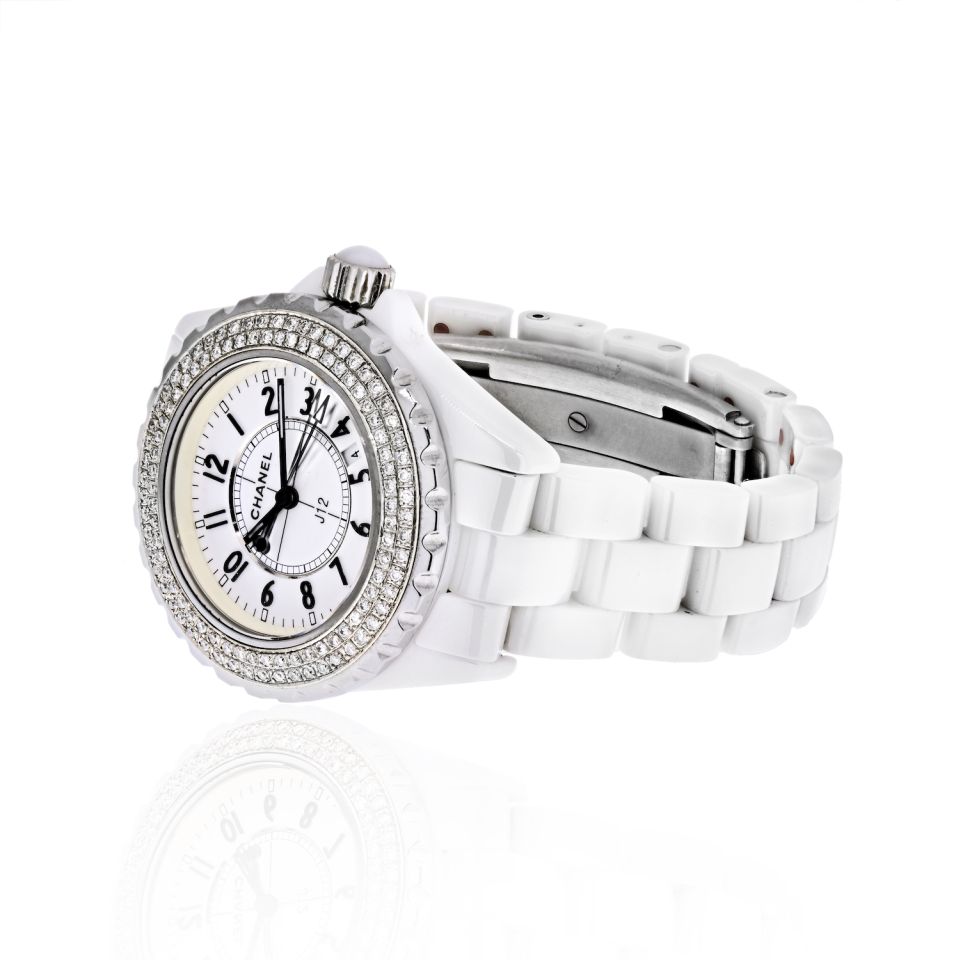 chanel white ceramic diamond watch