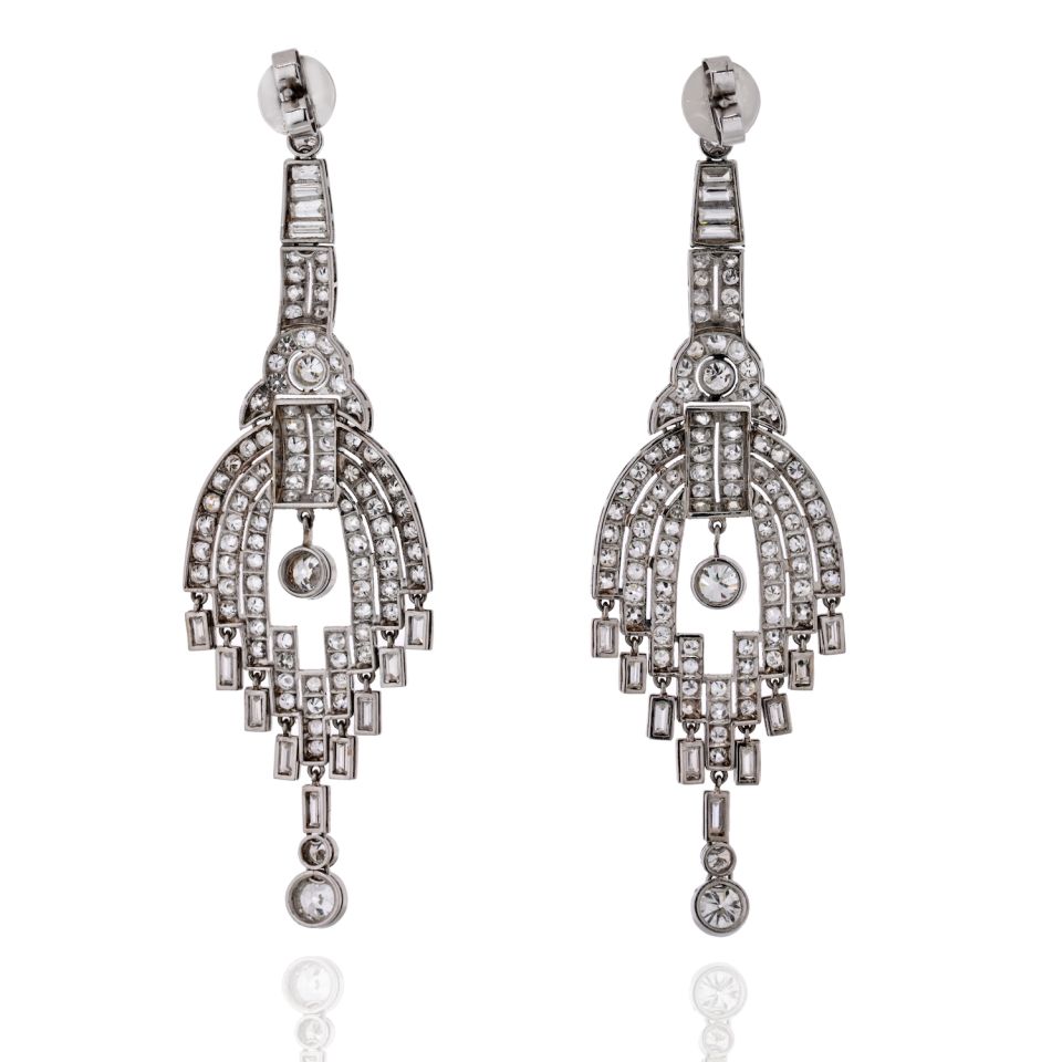 Platinum 20 carat Chandelier Dangling Art Deco Earrings - The Back Vault