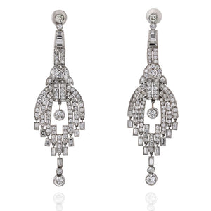 Platinum 20 carat Chandelier Dangling Art Deco Earrings