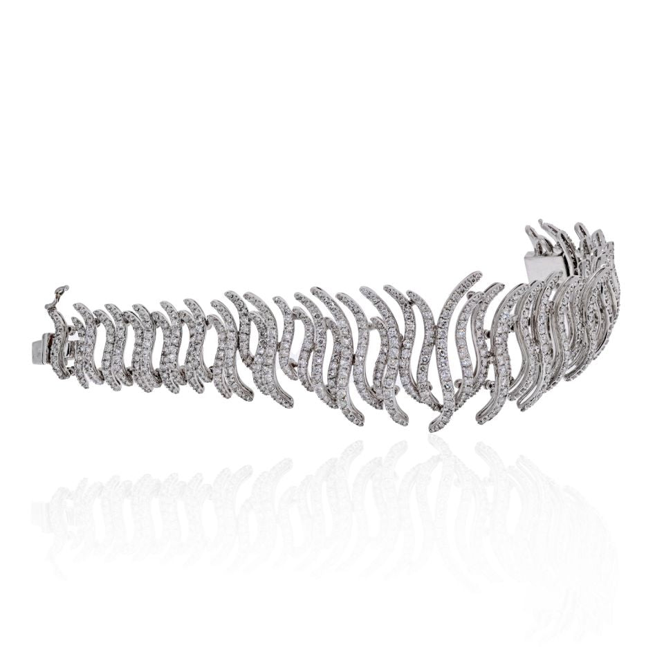 Fine 18K White Gold Diamond Pave Sculpted Strips Bracelet - The Back Vault Jewelry