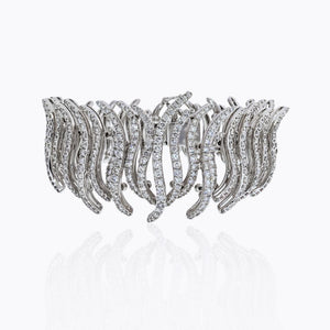 Fine 18K White Gold Diamond Pave Sculpted Strips Bracelet