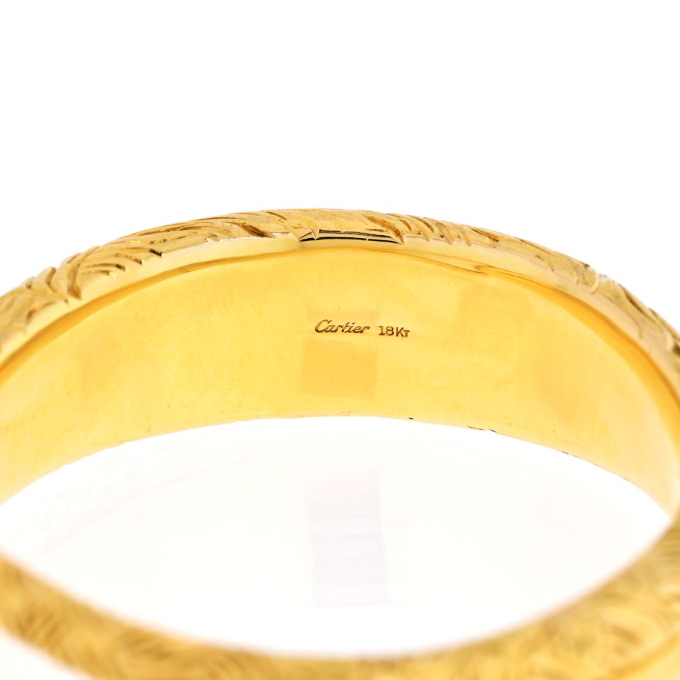 Cartier 18K Yellow Gold Carved Lion Bangle Bracelet - The Back Vault