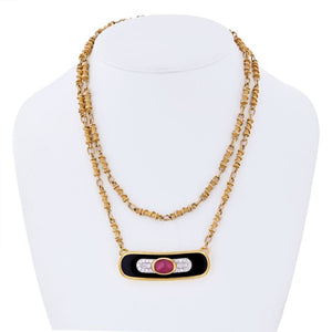 David Webb Platinum & 18K Yellow Gold Ruby, Diamond And Lacquer Pendant Necklace