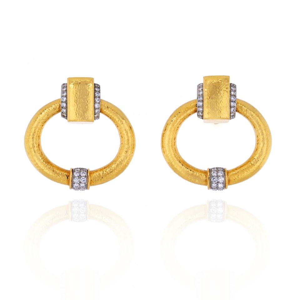 David Webb Platinum & 18K Yellow Gold W: 47mm L: 48.5mm clip-on Earrings - The Back Vault