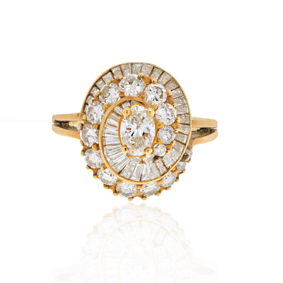 Oscar Heyman 18K Yellow Gold 2 carat Oval Cut Diamond Halo Ring - The Back Vault