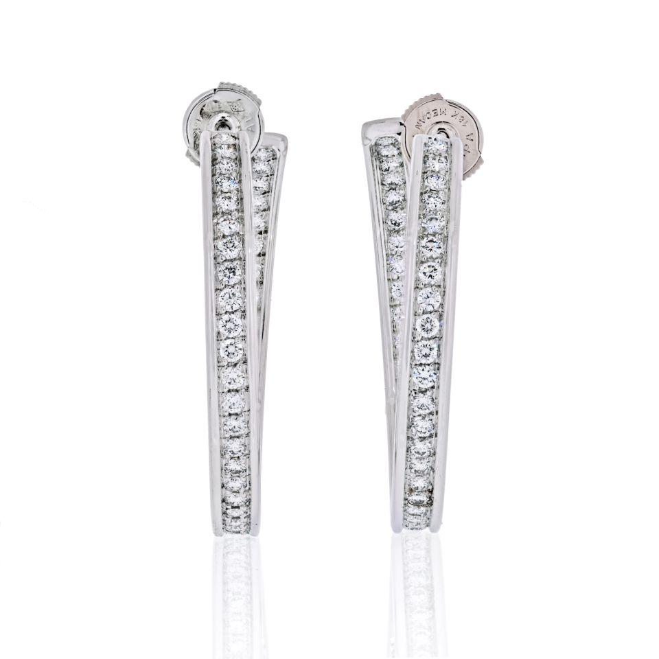 Cartier 18K White Gold Diamond Hoop 1.5 inch Earrings - The Back Vault