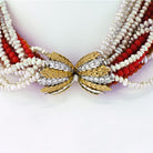 Buccellati 18K Yellow Gold 16 string Coral, Pearl Diamond Clasp Necklace - The Back Vault