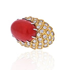 David Webb Platinum & 18K Yellow Gold Oval Coral And Diamond 1970's Ring - The Back Vault