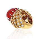 David Webb Platinum & 18K Yellow Gold Oval Coral And Diamond 1970's Ring - The Back Vault