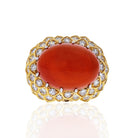 David Webb Platinum & 18K Yellow Gold Oval Coral And Diamond 1970's Ring - The Back Vault