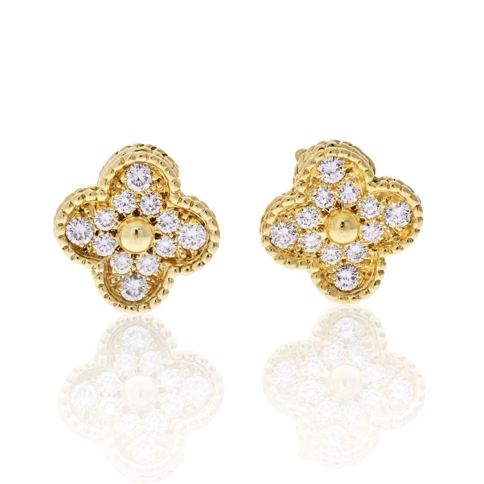 Van Cleef & Arpels 18K Yellow Gold Vintage Alhambra Diamond Earrings - The Back Vault