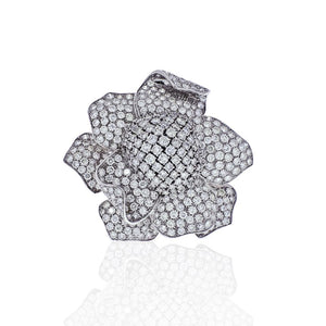 18K White Gold Large Pave Diamond Flower Pin 35 carat Brooch