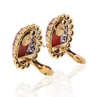 David Webb Platinum & 18K Yellow Gold Oval Coral And Round Cut Diamond Earrings - The Back Vault