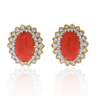 David Webb Platinum & 18K Yellow Gold Oval Coral And Round Cut Diamond Earrings - The Back Vault