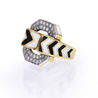 David Webb 18K Yellow Gold Large Chevron White And Black Enamel Ring - The Back Vault