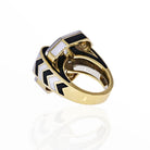 David Webb 18K Yellow Gold Large Chevron White And Black Enamel Ring - The Back Vault