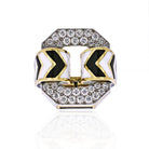 David Webb 18K Yellow Gold Large Chevron White And Black Enamel Ring - The Back Vault