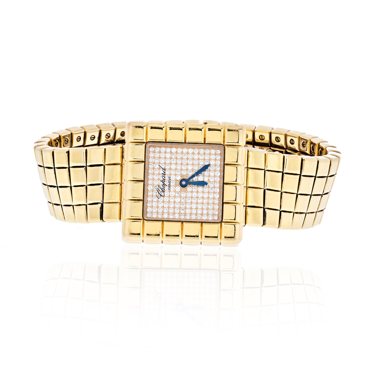 Chopard 18K Yellow Gold Ice Cube Square Diamond Dial Watch - The Back Vault