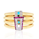 David Webb Platinum & 18K Yellow Gold 1960's Diamond, Ruby And Turquoise Bangle Bracelet - The Back Vault