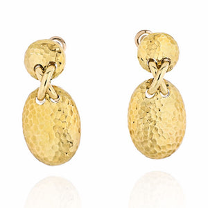 Van Cleef & Arpels 18K Yellow Gold Hammered Finish Oval Medallion Earrings