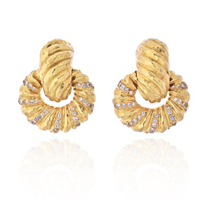 David Webb Platinum & 18K Yellow Gold Diamond Door Knockers Earrings